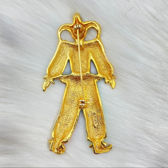 Broche Vintage Clown Imposante - Signée AJC - Métal Doré 26,9 G - Occasion